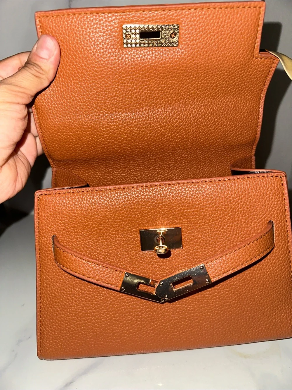 Classic Tan Top-Handle Women's Bag with Silk Scarf Accent